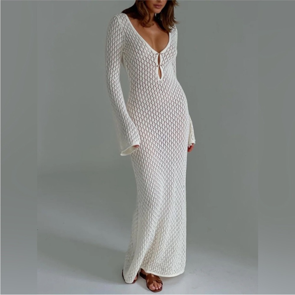 Cover Up Long Sleeve‎ Open Back Long Dress